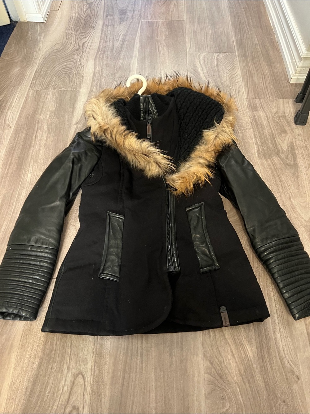 RUDSAK Black Mixed-Media Puffer with Faux Fur Trim Hood